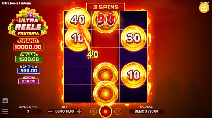 Ultra Reels Fruteria - üç dönüşlü ve toplayıcılı bonus ekranı