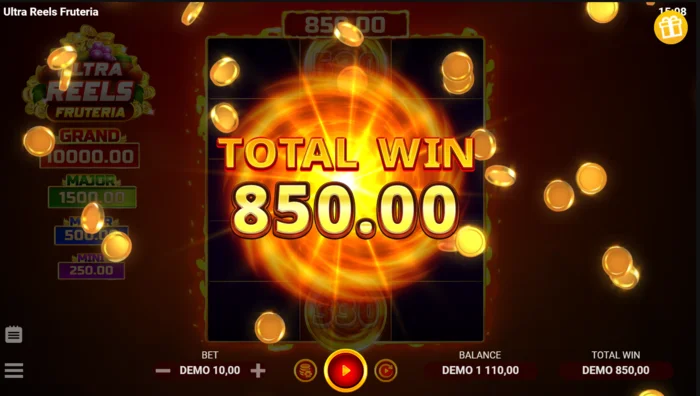 Ultra Reels Fruteria - toplanan ödülle final ekranı